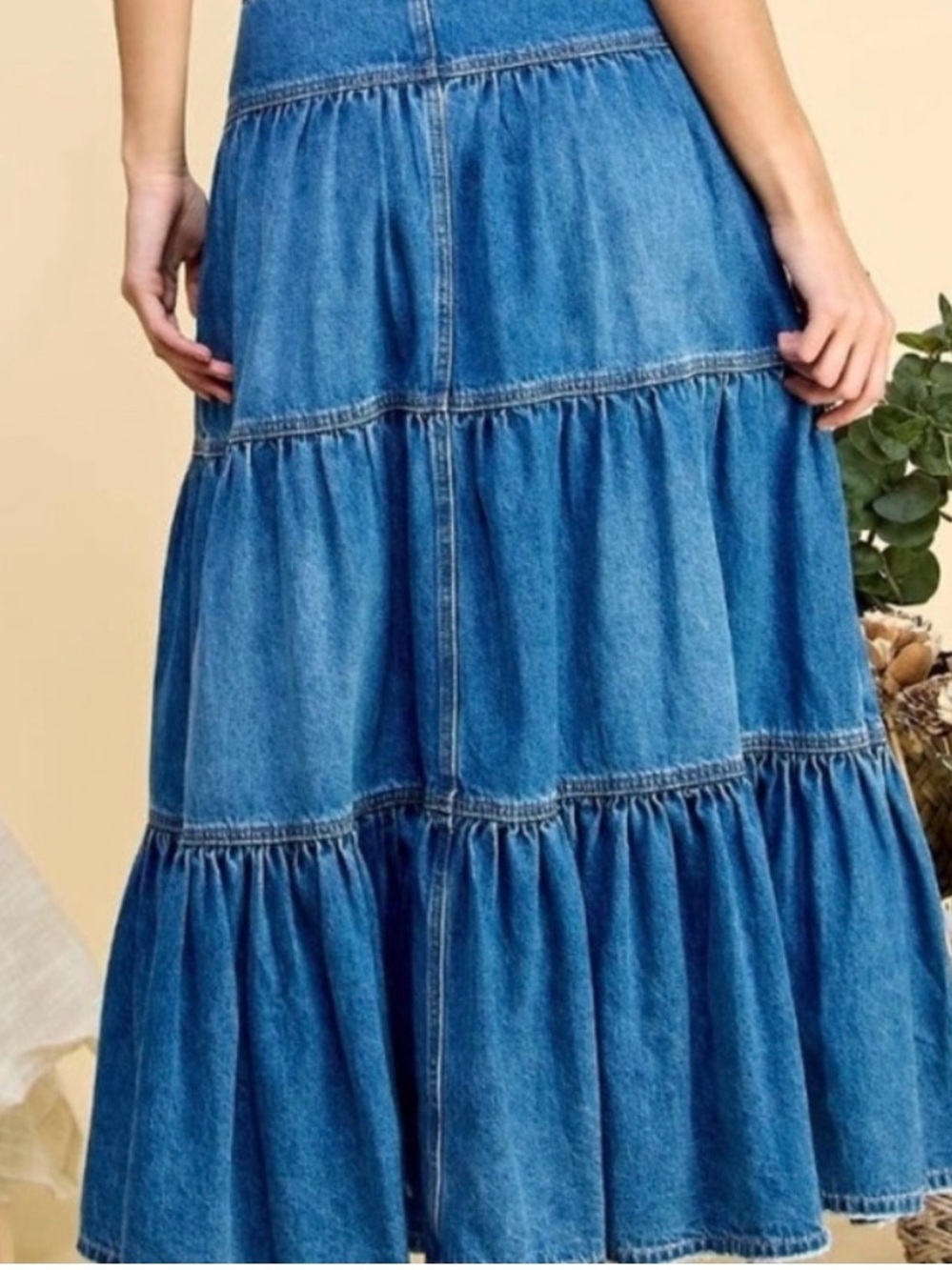Vervet By Flying Monkey Tiered Denim Maxi Skirt Size Small - Picture 4 of 7